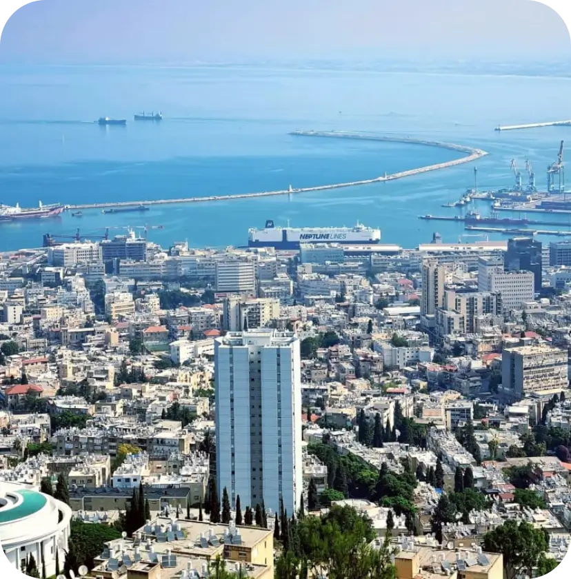 תצפית פנורמית על חיפה - מבט מהכרמל על העיר, הנמל והים התיכון